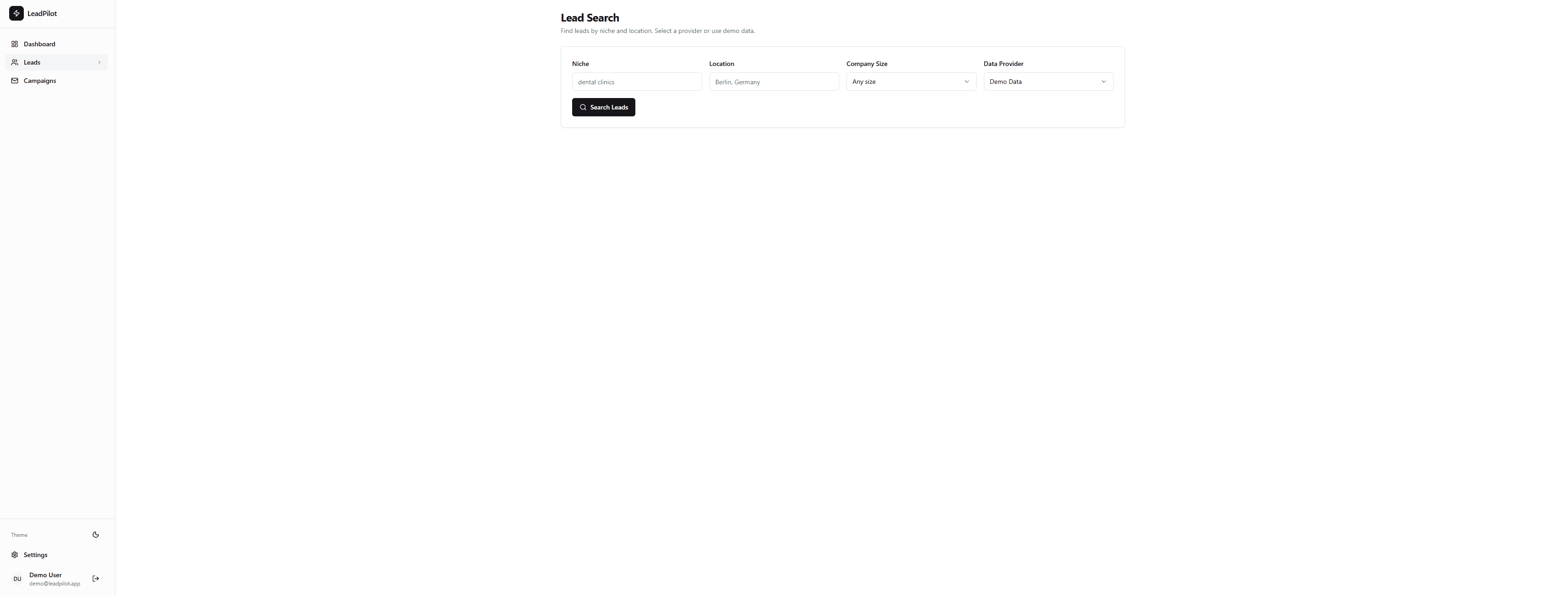 LeadPilot Lead Search screenshot